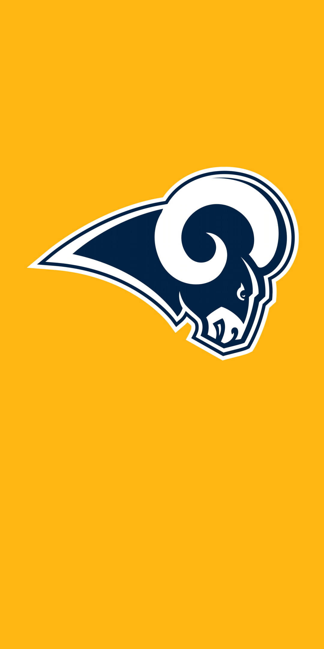Rams 桌布 壁紙 — 一個大膽的藍白公羊頭標誌，居中在純金黃色背景上。