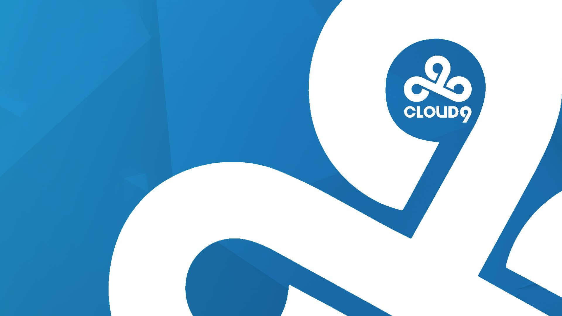 桌布 壁紙 — 一個大膽的藍白抽象標誌，採用Cloud9電競品牌標記，背景為幾何漸變。