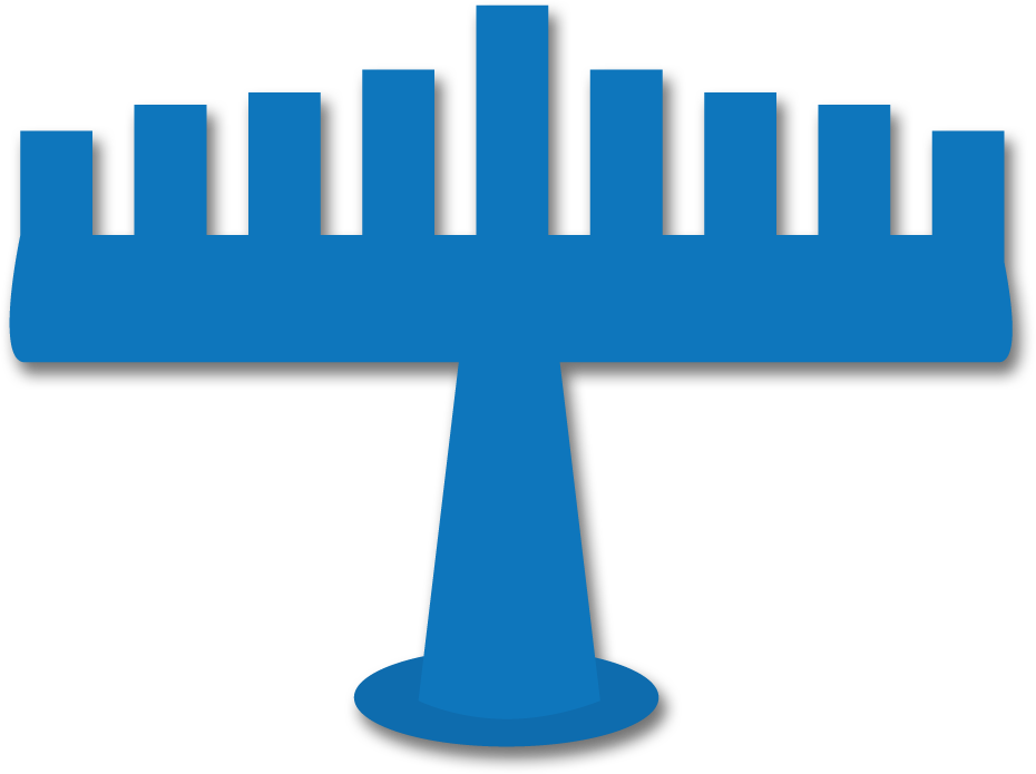 Silhouette 桌布 壁紙 — 一個大膽的藍色 menorah 圖標，黑色負空間在白色背景上形成其分支和底座。