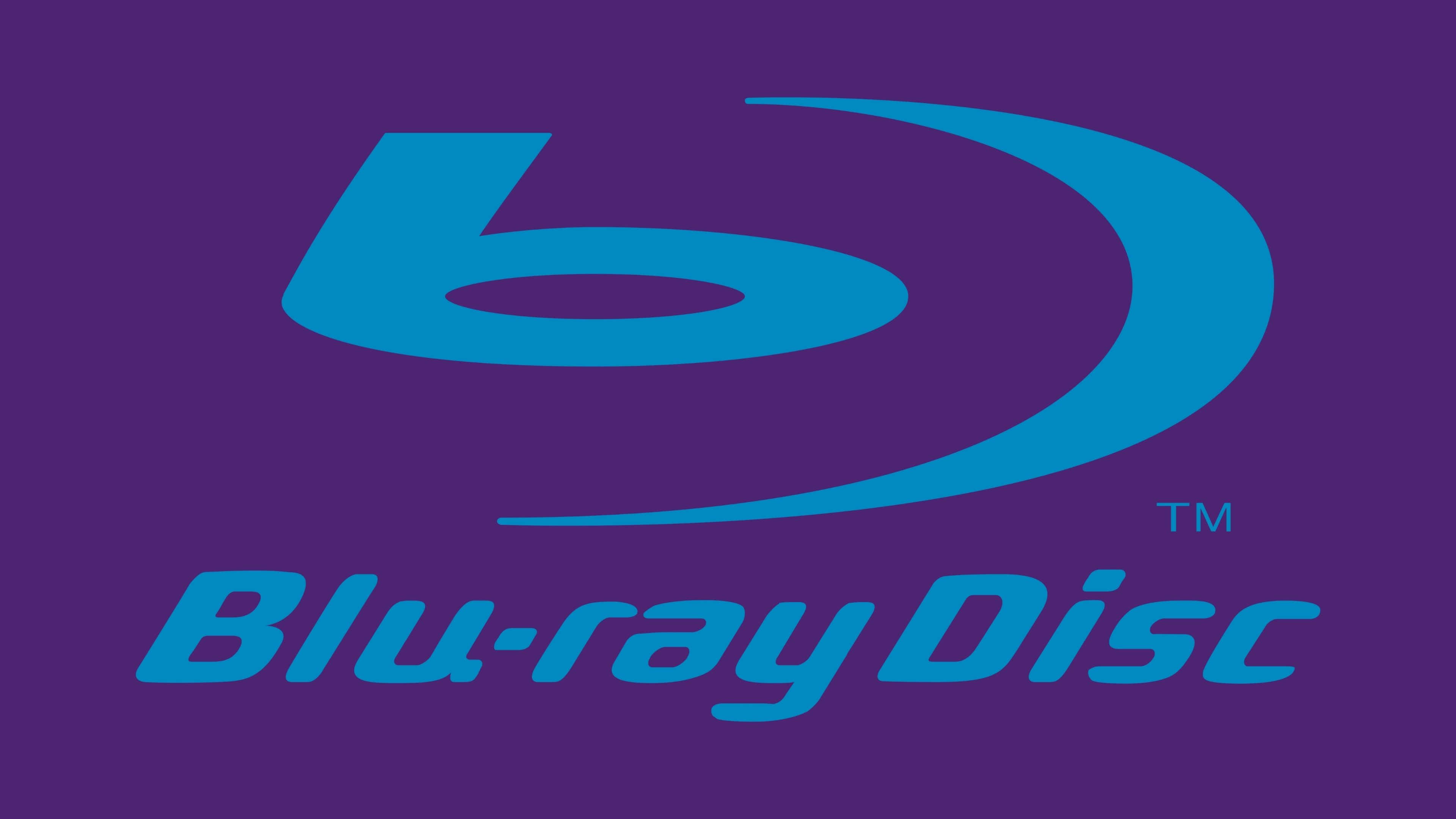 4K Blu-ray 桌布 壁紙 — 一個大膽的藍色Blu-ray Disc標誌居中於純紫色背景上，搭配簡潔的字體。