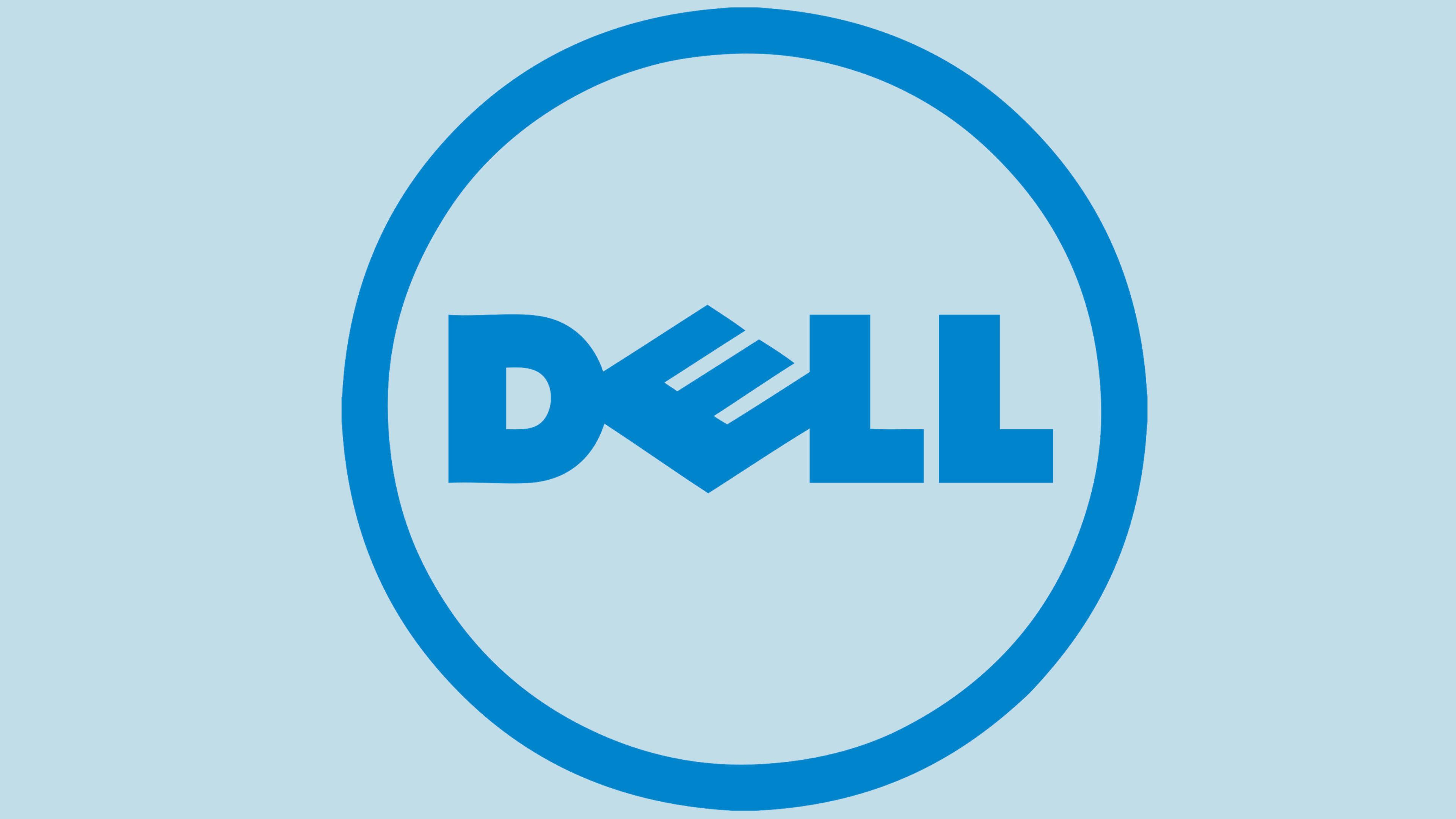 dell 4K 桌布 壁紙 — 一個大膽的藍色Dell標誌，置中於淺藍色背景上的圓圈內。