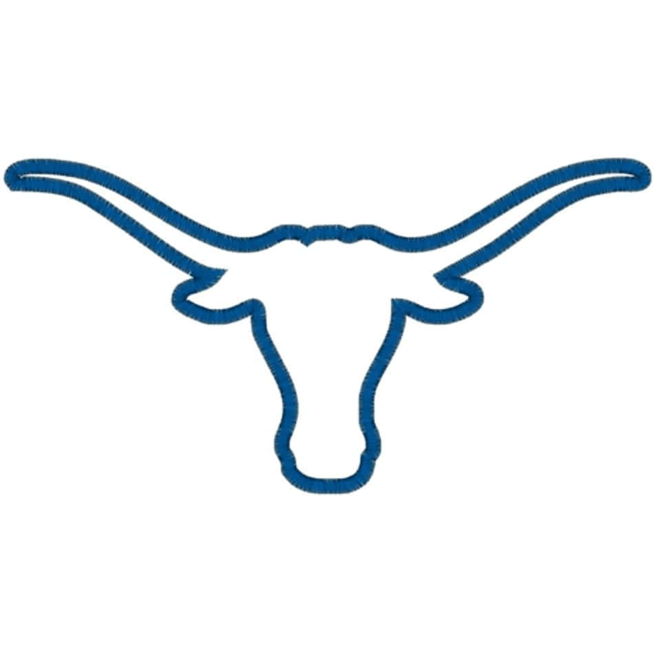 Longhorn 桌布 壁紙 — 一個大膽的藍色刺繡長角牛頭輪廓，居中在純白色背景上。