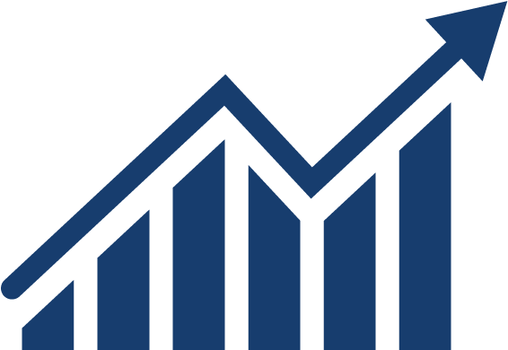 Bar Graph 桌布 壁紙 — 一個大膽的藍色向上箭頭疊加在一個顯示持續增長的長條圖上，背景為黑色。