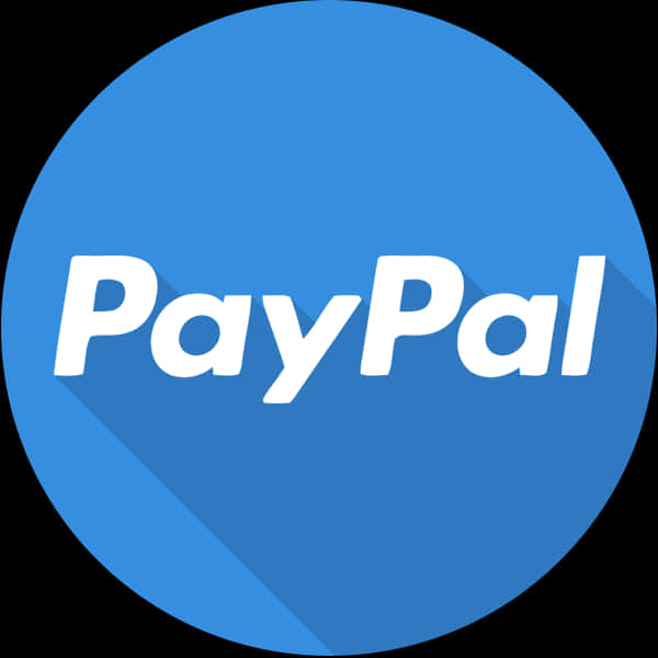 Paypal Logo 桌布 壁紙 — 一個大膽的藍色圓形標誌，帶有白色PayPal文字和黑色背景上的長陰影。
