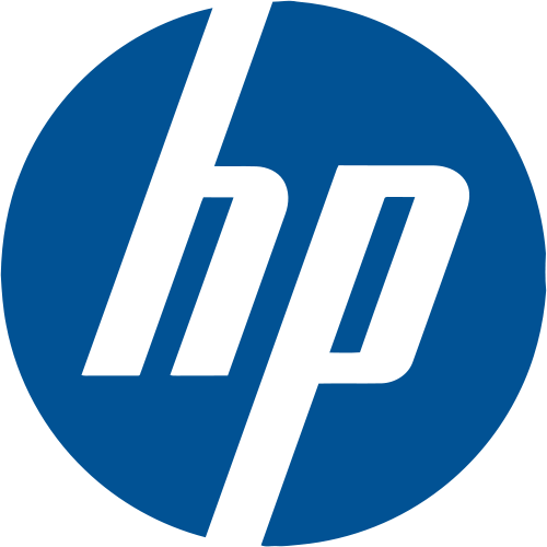 Hp Logo 桌布 壁紙 — 一個大膽的藍色圓形標誌，帶有黑色風格化的 hp 字母，背景為黑色。