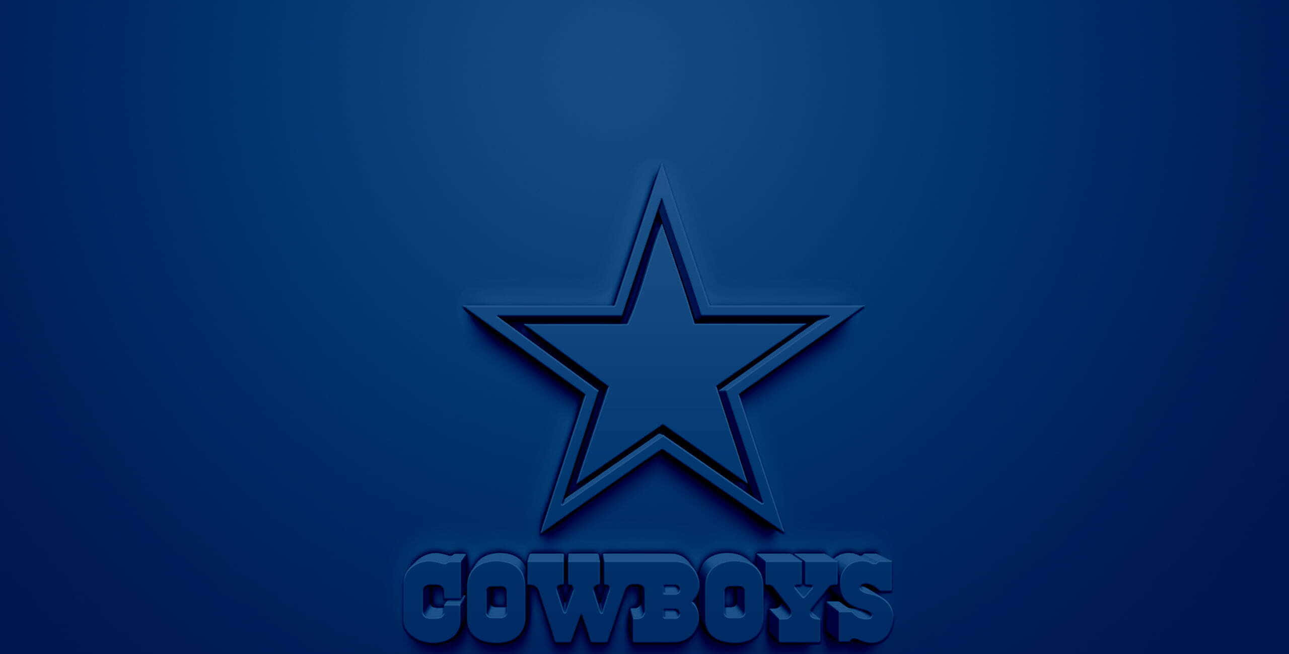 牛仔 桌布 壁紙 — 一個大膽的藍色星星和 'COWBOYS' 文字以 3D 風格居中在漸變藍色背景上。
