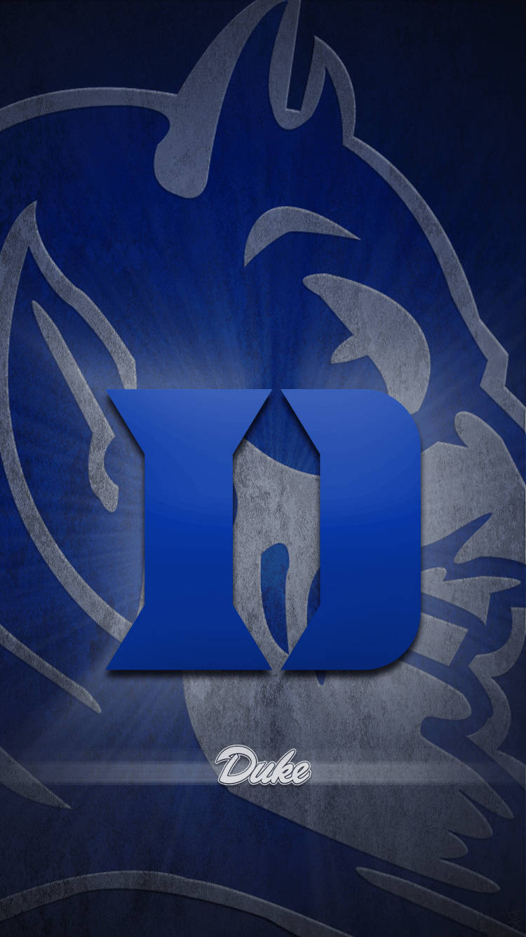 Duke Blue Devils 桌布 壁紙 — 一個大膽的藍色杜克大學標誌，帶有風格化的狼頭剪影，在紋理深藍色背景上散發光芒。