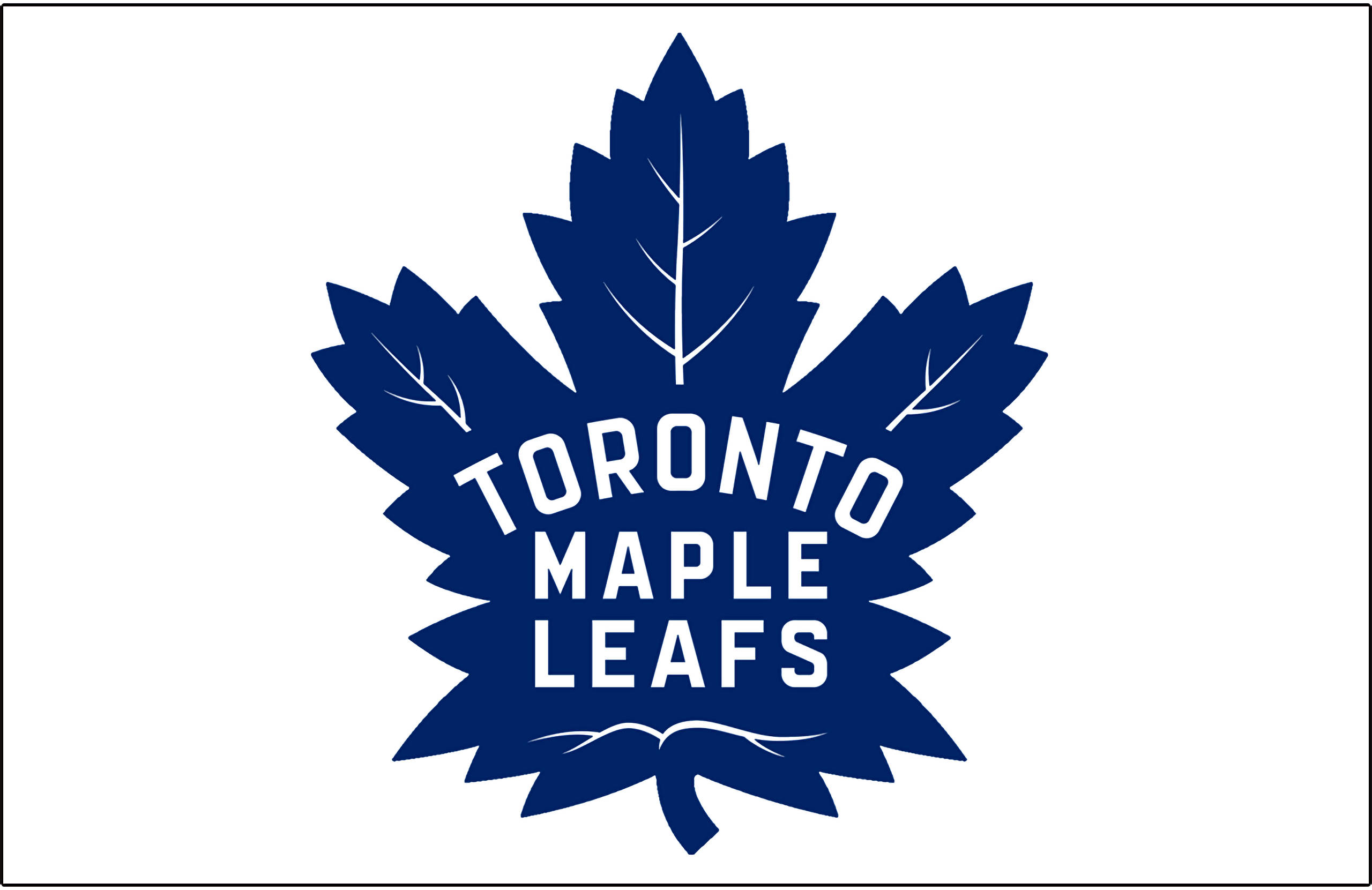 Leafs 桌布 壁紙 — 一個大膽的藍色楓葉標誌，白色文字寫著 Toronto Maple Leafs，背景為潔淨的白色。