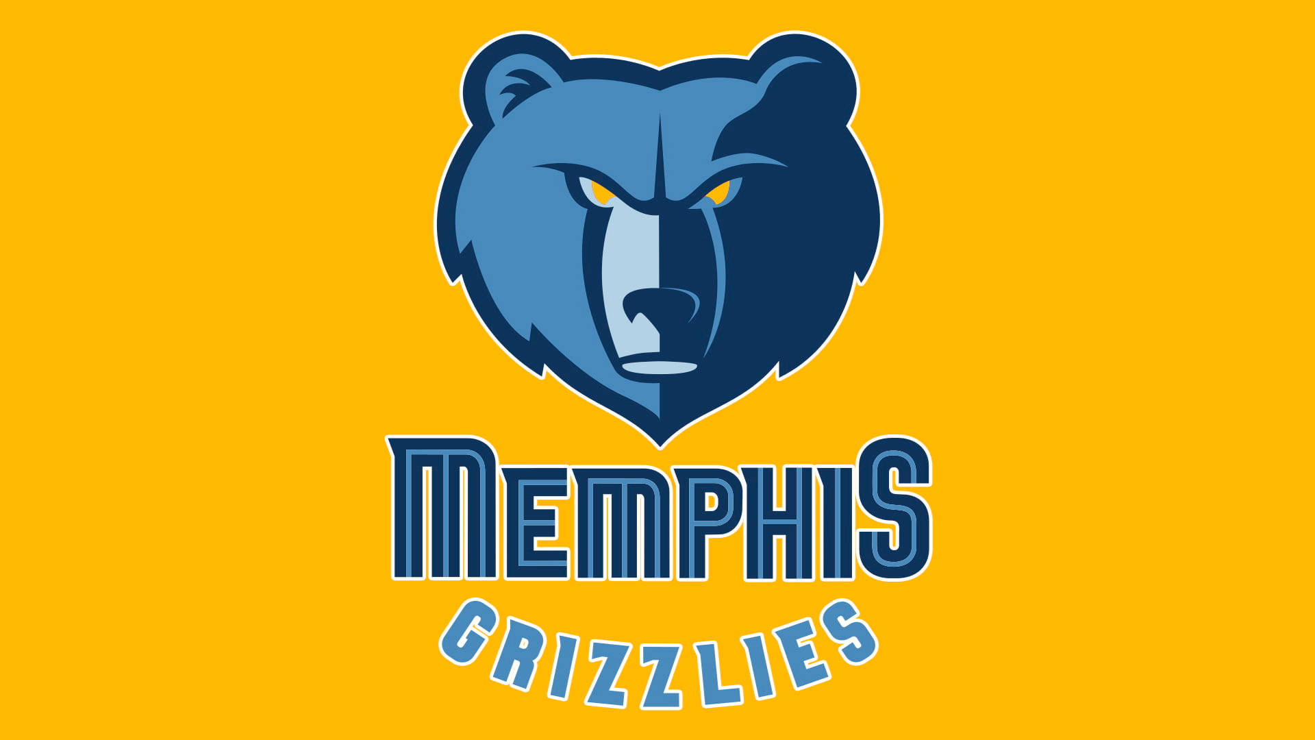 Grizzlies 桌布 壁紙 — 一個大膽的藍色灰熊標誌，黃色眼睛，置於鮮黃色背景上，下方有 'MEMPHIS GRIZZLIES' 文字。