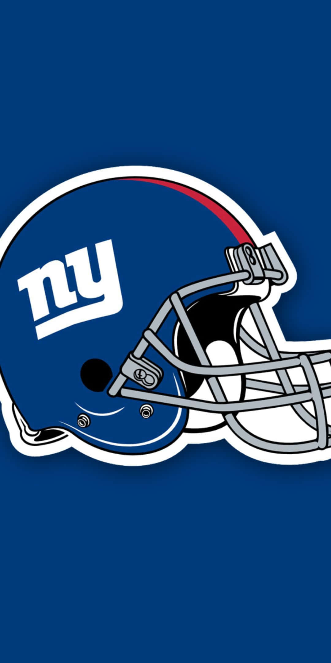 HD Football 桌布 壁紙 — 一個大膽的藍色紐約巨人隊美式足球頭盔，帶有白色 'ny' 標誌和銀色面罩，在純藍色背景上脫穎而出。