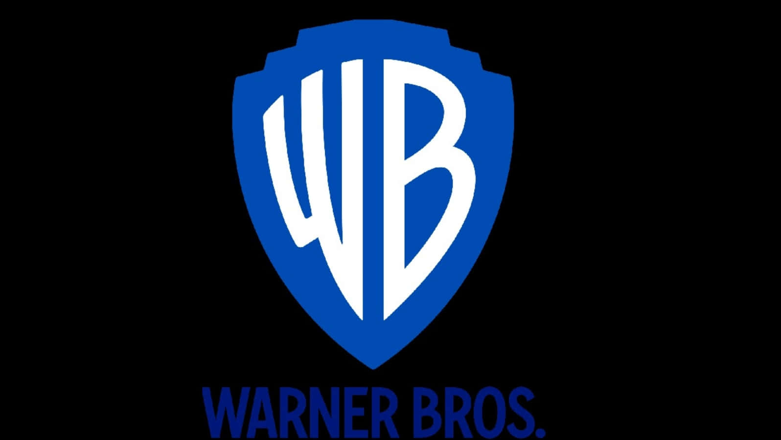 Warner Bros 桌布 壁紙 — 一個大膽的藍色華納兄弟盾牌標誌，白色WB字母居中在黑色背景上。