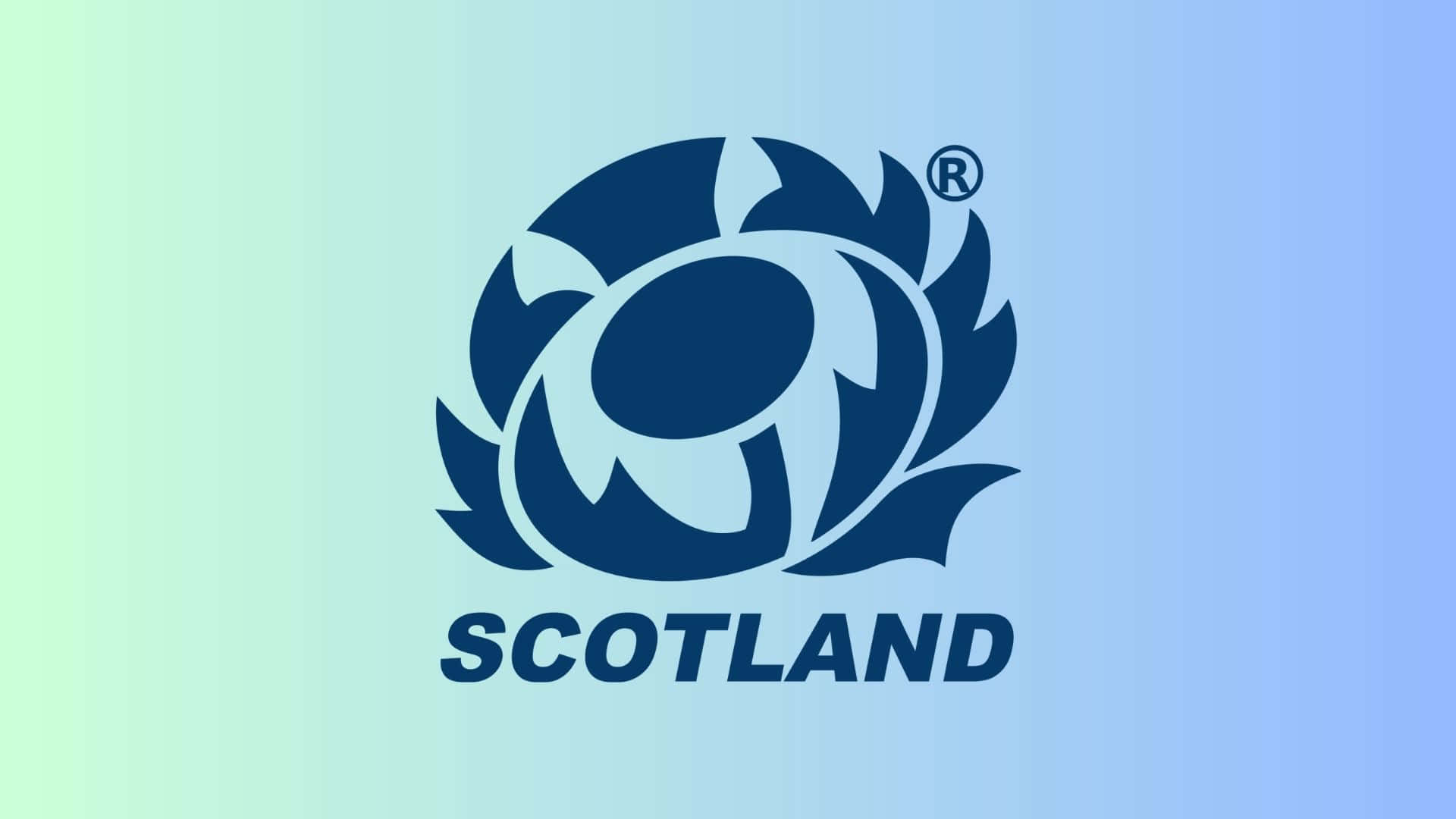 Scotland Rugby 桌布 壁紙 — 一個大膽的藍色薊花徽章，中央帶有 'SCOTLAND' 文字，置於柔和漸變背景上。