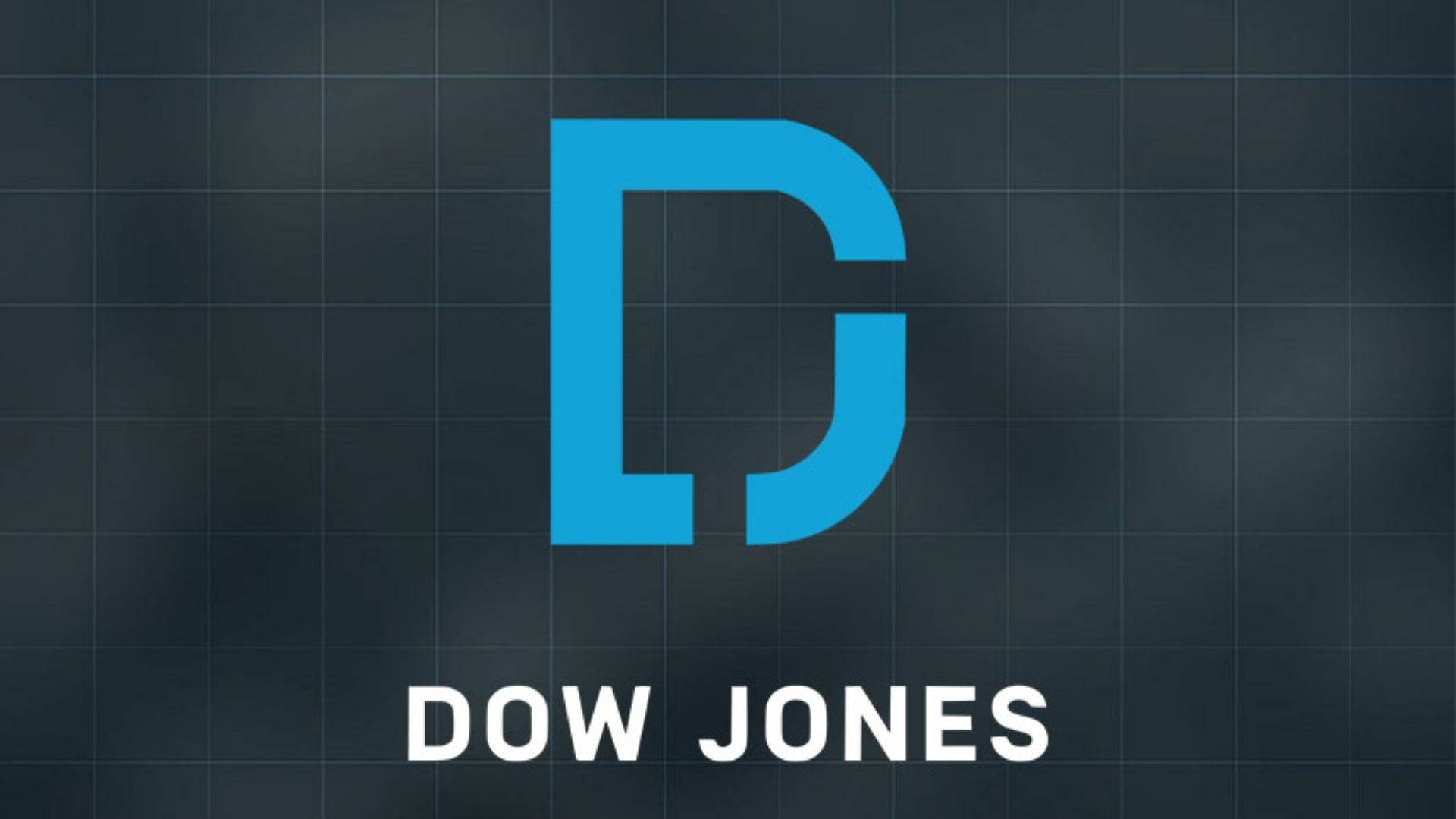 Dow 桌布 壁紙 — 一個大膽的藍色道瓊斯標誌居中放置在帶有微妙燈光效果的深色網格背景上。