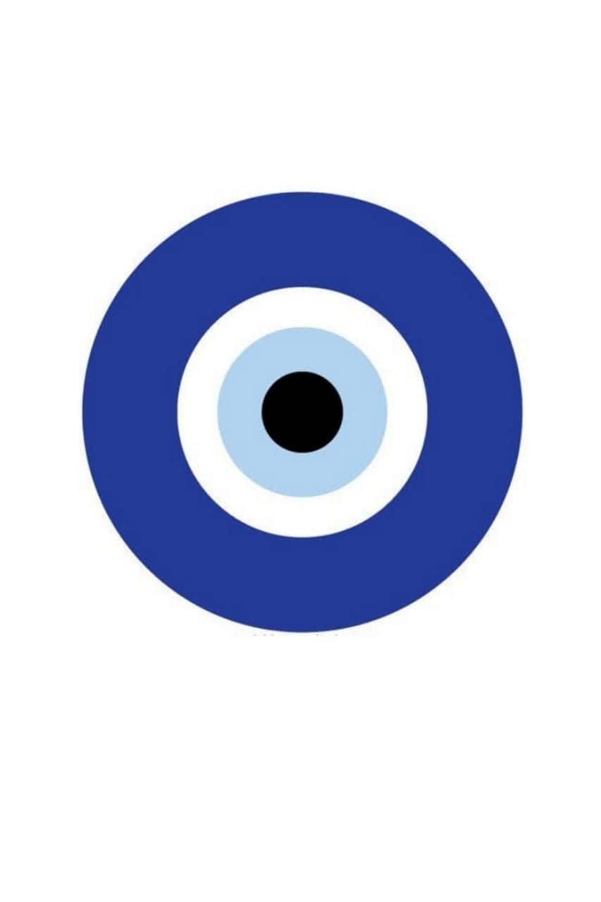 Evil Eye 桌布 壁紙 — 一個大膽的藍色邪眼符號，帶有同心白色和淺藍色環，襯托在純白背景上。
