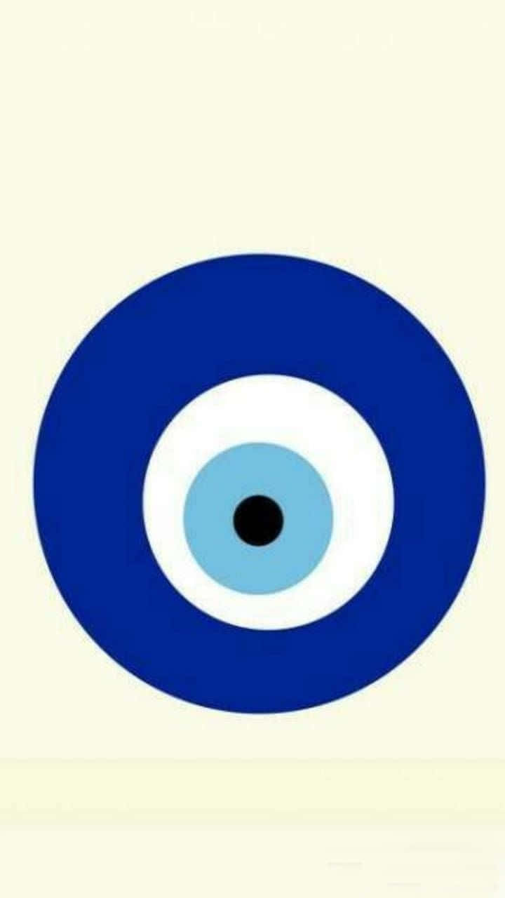 Evil Eye 桌布 壁紙 — 一個大膽的藍色邪眼符號，帶有同心圓，在淡黃色背景上。