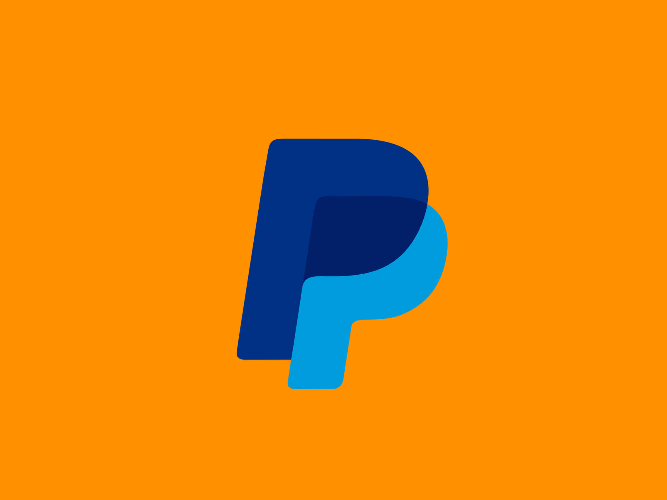 PayPal 桌布 壁紙 — 一個大膽的藍色風格化P標誌在充滿活力的橙色背景上脫穎而出，設計簡潔現代。