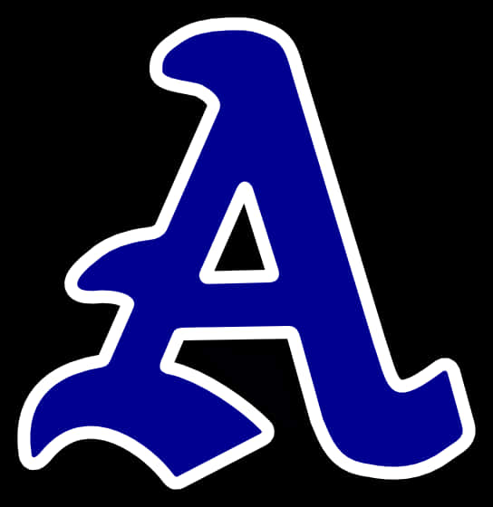 Auburn Logo 桌布 壁紙 — 一個大膽的藍色風格化字母A，帶有白色輪廓，在純黑色背景上脫穎而出。