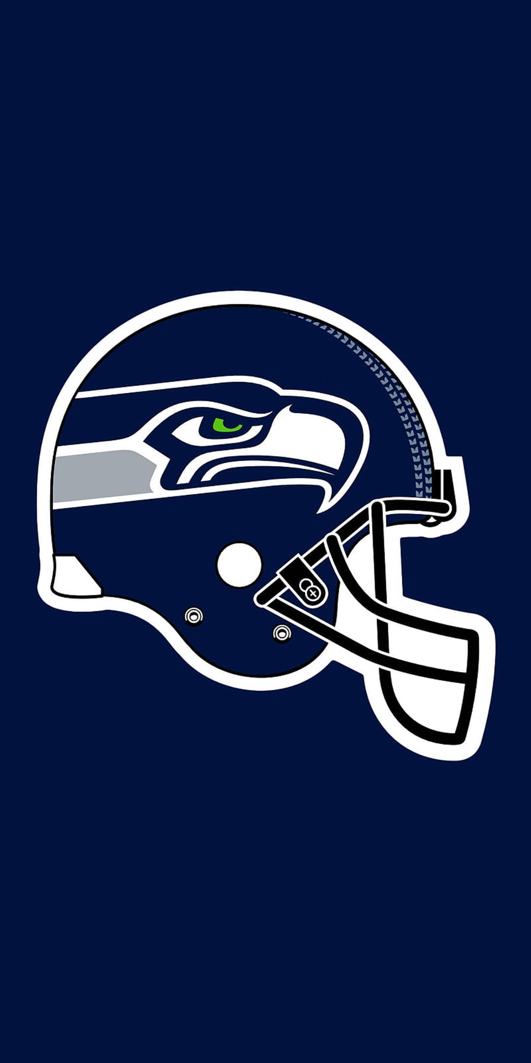 Seattle Seahawks 桌布 壁紙 — 一個大膽的西雅圖海鷹隊美式足球頭盔標誌，以白色和綠色在純海軍藍色背景上突出顯示。