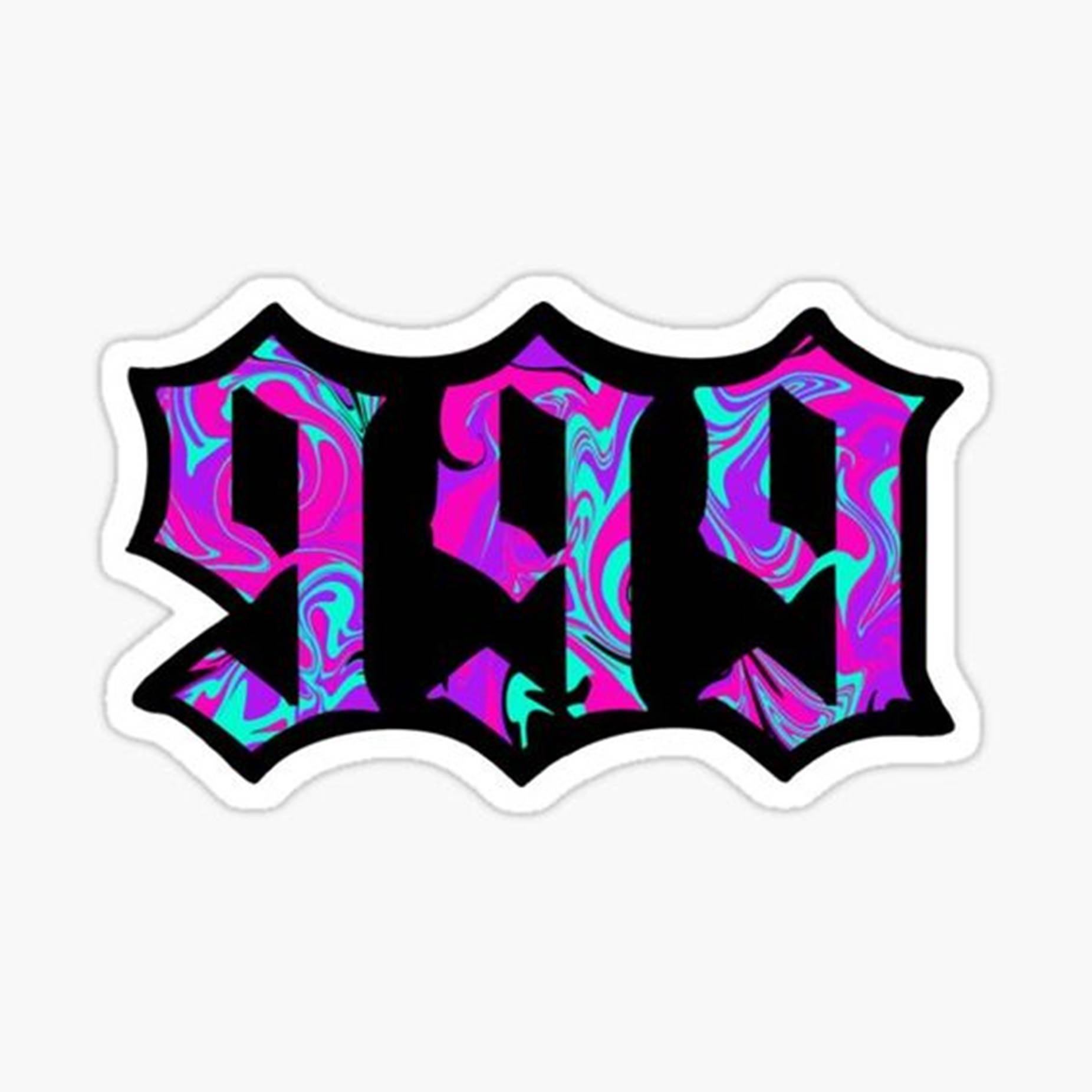 貼紙，黑色風格字母內充滿了旋轉的粉紅色和藍綠色圖案。 — Juice Wrld 壁紙