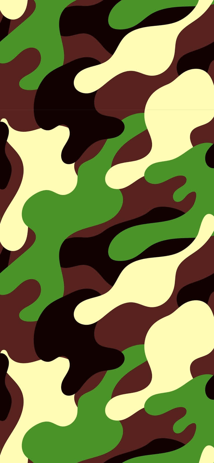 Green Camo 桌布 壁紙 — 一個大膽的迷彩圖案，帶有綠色、棕色和奶油色的斑點，重複設計。