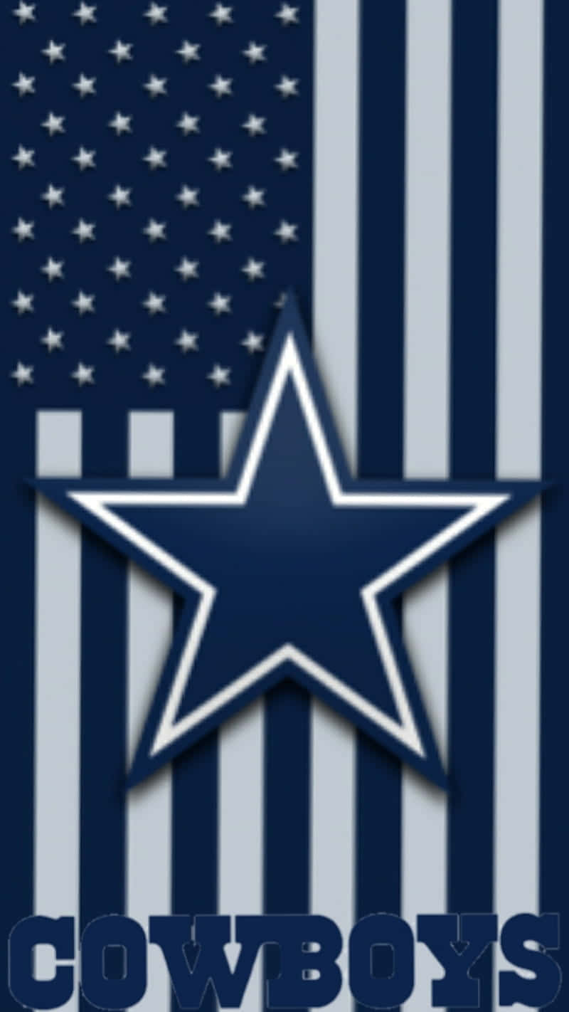Dallas Cowboys iPhone 桌布 壁紙 — 一個大膽的達拉斯牛仔隊星形標誌居中於一個風格化的美國國旗上，帶有海軍藍和白色條紋及星星。