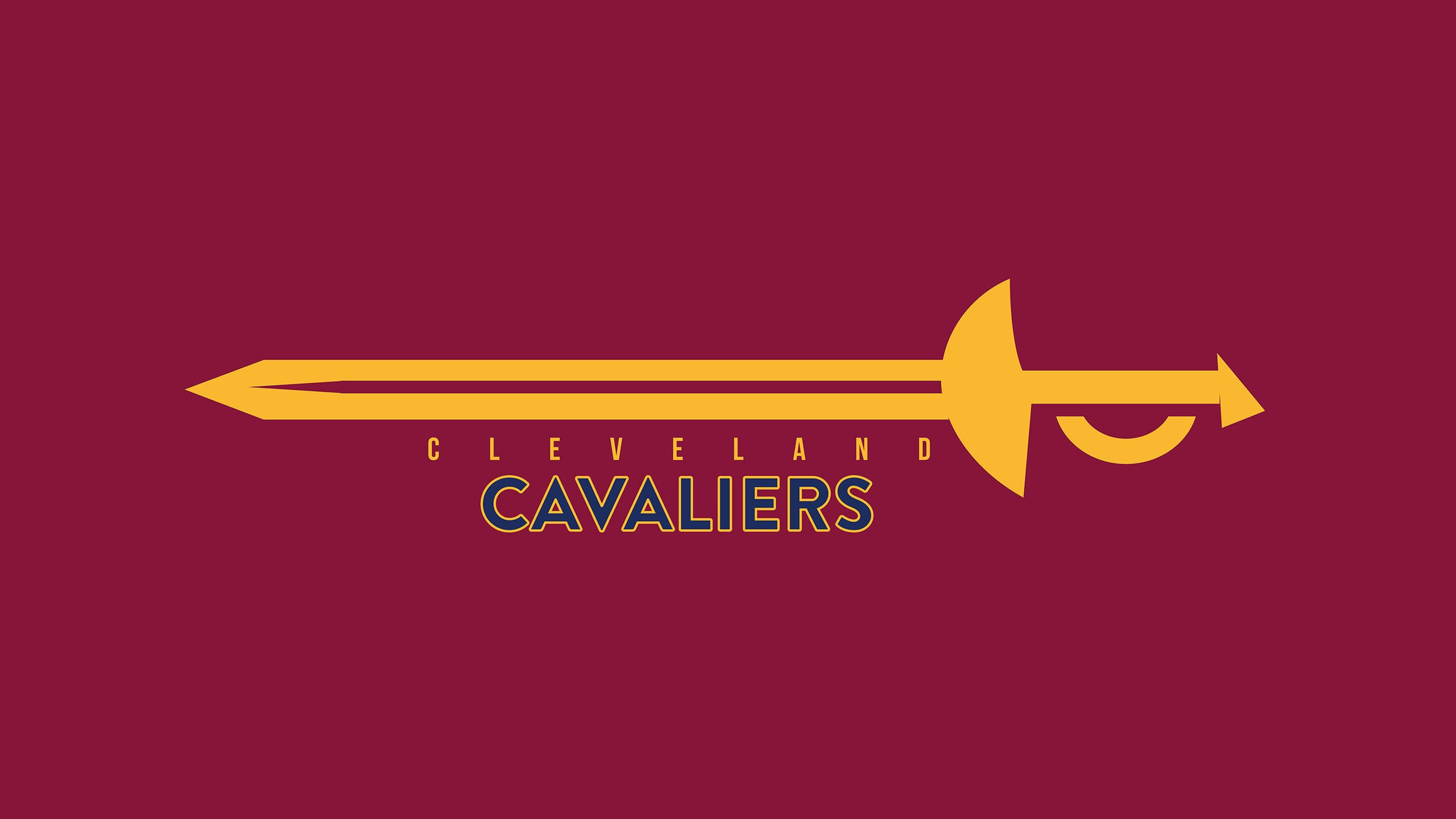 cavaliers 桌布 壁紙 — 一個大膽的金色劍標誌，中央有 'Cleveland Cavaliers' 文字，置於純栗色背景上。