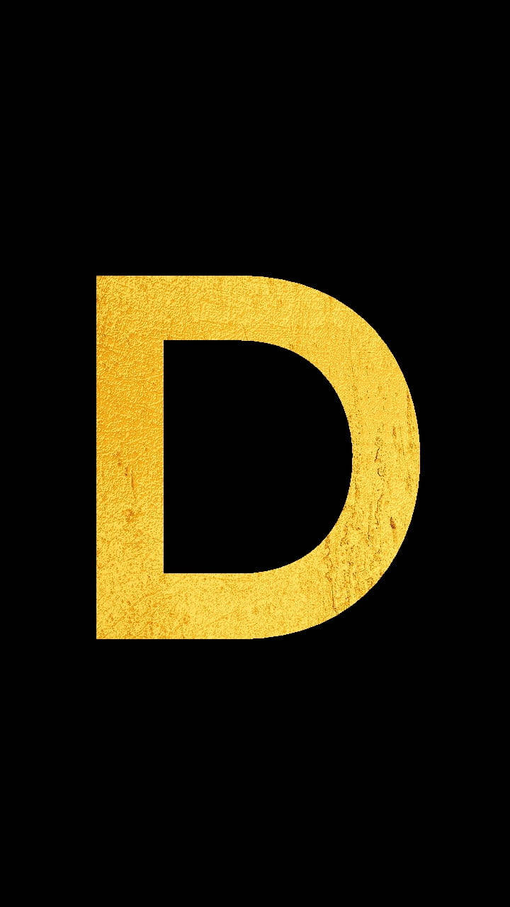 黑色背景上的金色字母 D，帶紋理金屬飾面。 — 字型 GIF 壁紙