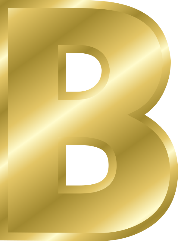 字母B 桌布 壁紙 — 一個大膽的金色字母B，帶有金屬光澤和黑色鏤空，在透明背景上脫穎而出。