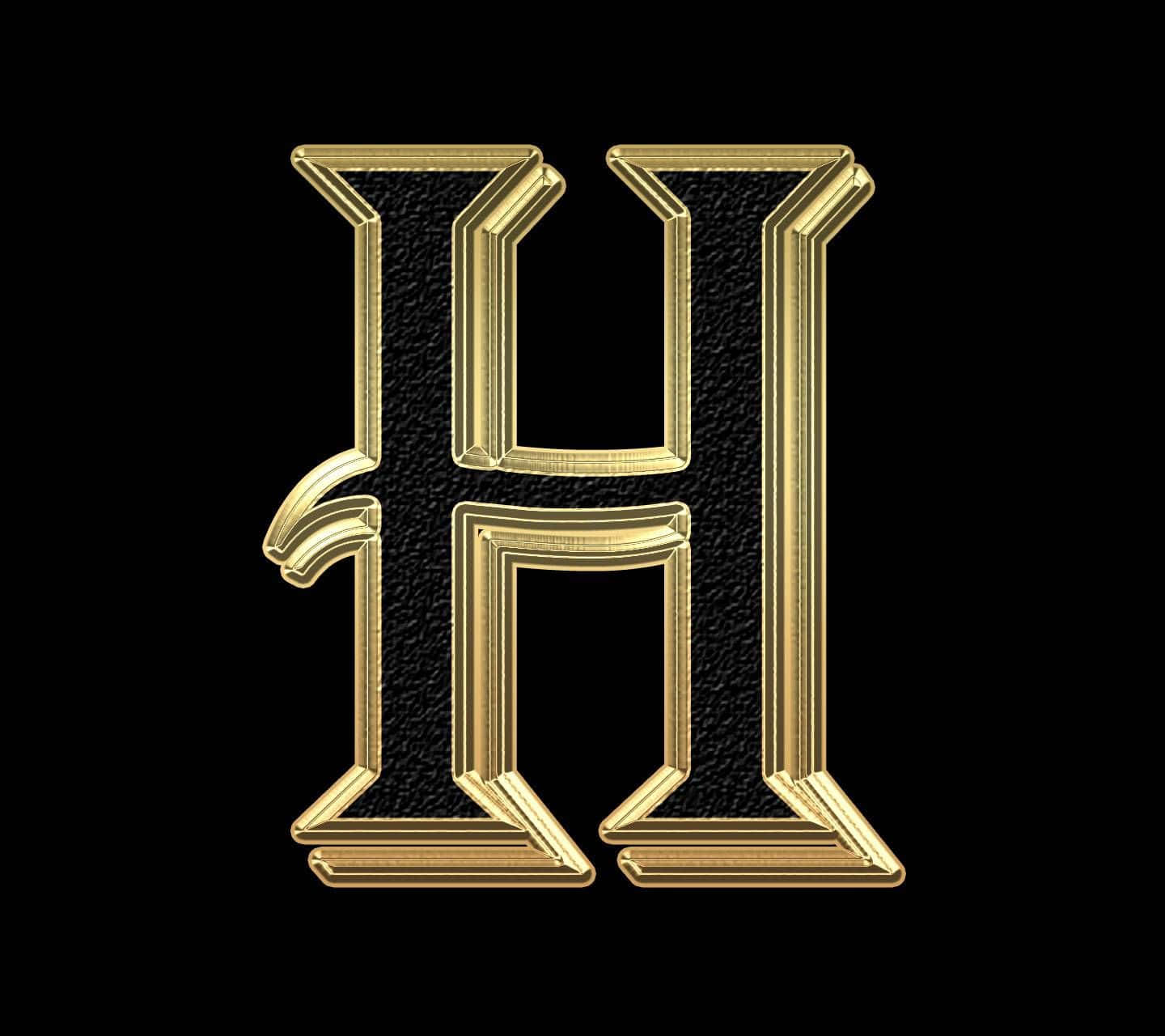 字母動畫 桌布 壁紙 — 一個大膽的金色字母H，帶有華麗的斜角邊緣，在紋理黑色背景上脫穎而出。