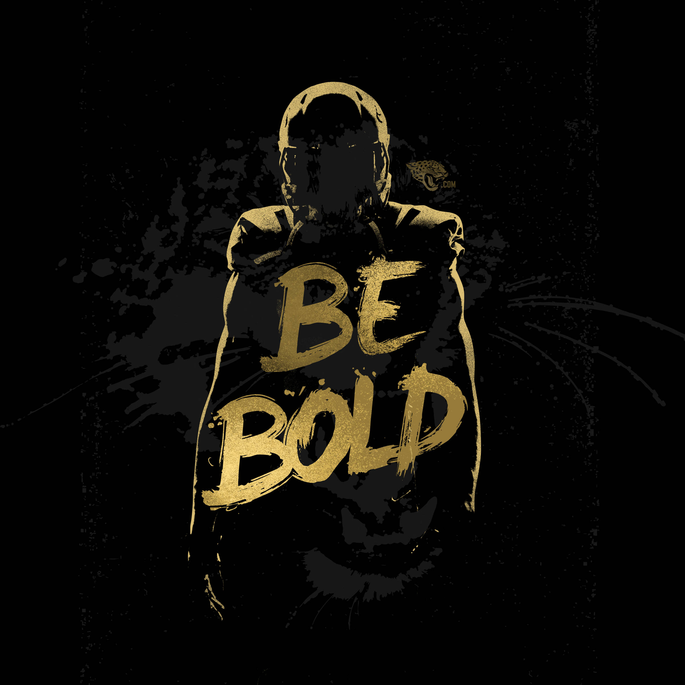 Jaguars 桌布 壁紙 — 一個大膽的金色足球員剪影，帶有「BE BOLD」文字，背景為深色紋理。