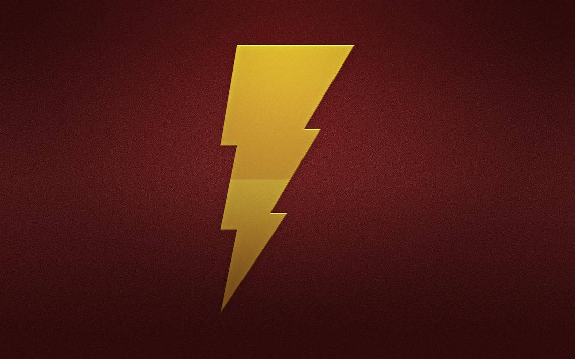 Shazam 桌布 壁紙 — 一個大膽的金色閃電圖示，居中放置在帶有紋理的深紅色背景上。