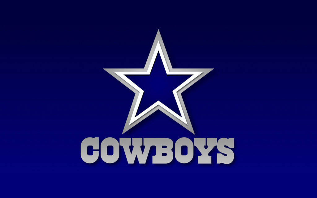 Dallas Cowboys Logo 桌布 壁紙 — 一個大膽的銀色星星和「COWBOYS」文字在深寶藍色漸變背景上閃耀。