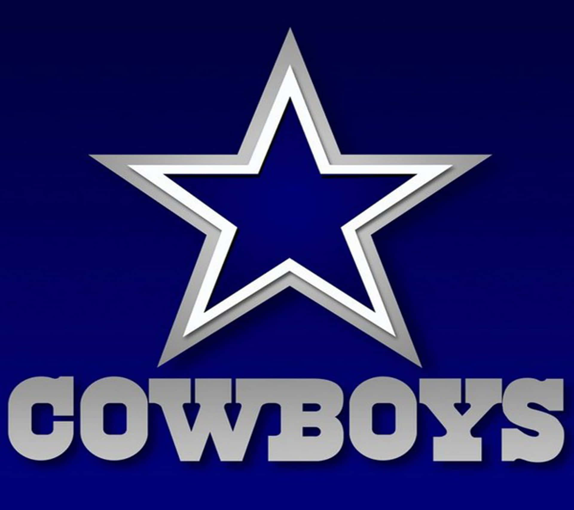 牛仔 桌布 壁紙 — 一個大膽的銀色星星和金屬字體的 'COWBOYS' 文字在深藍色背景上突出顯示。