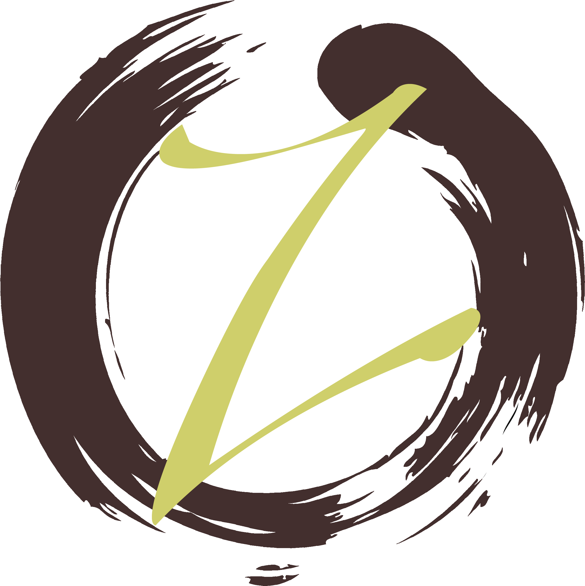 禪 桌布 壁紙 — 一個大膽的青檸綠色風格化字母Z劃過黑色背景上的深棕色筆觸圓圈。