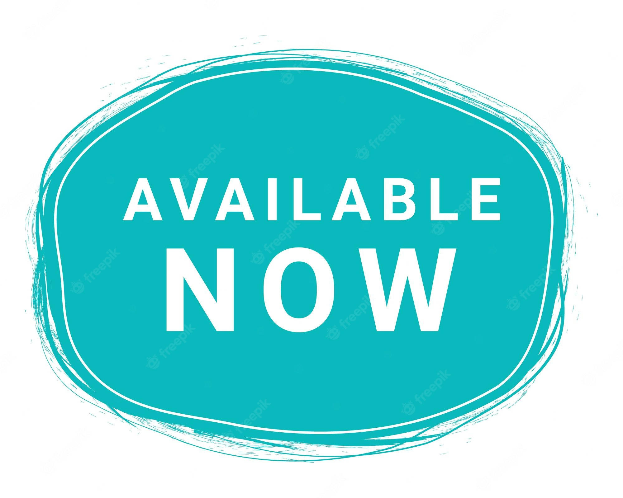 青色GIF 桌布 壁紙 — 一個大膽的青綠色橢圓形，帶有白色文字，寫著「available now」，周圍環繞著草圖風格的筆觸輪廓。