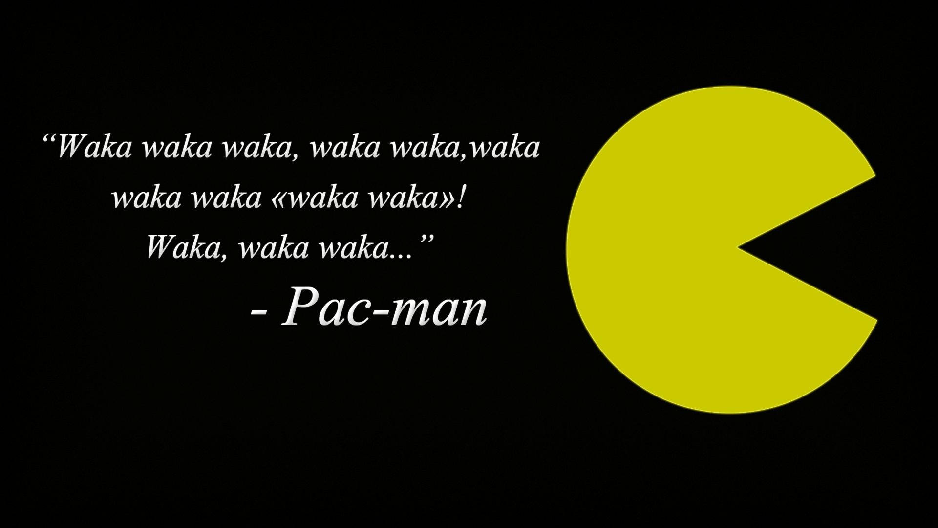 電玩遊戲 桌布 壁紙 — 一個大膽的黃色 Pac-Man 角色，帶有街機遊戲的引言，襯托在鮮明的黑色背景上。