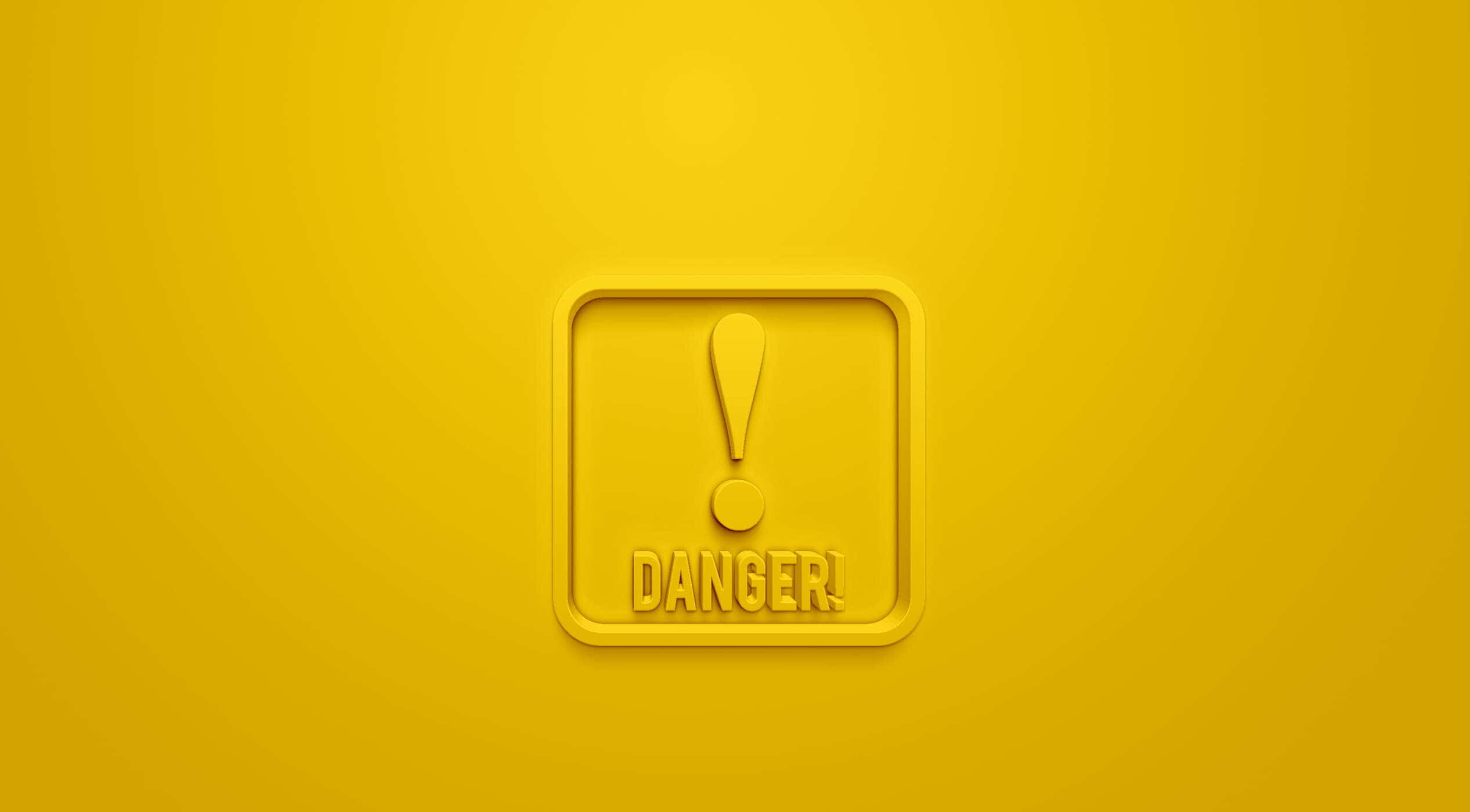 Danger 桌布 壁紙 — 一個大膽的黃色3D渲染危險標誌，帶有感嘆號和文字，居中在漸變黃色背景上。