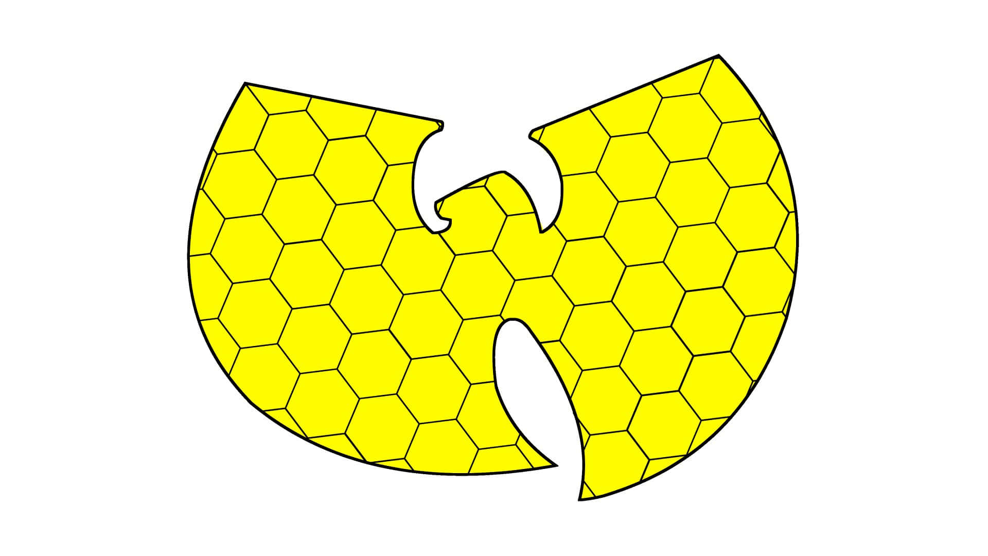 桌布 壁紙 — 一個大膽的黃色Wu-Tang Clan標誌，以六邊形填充在白色背景上。