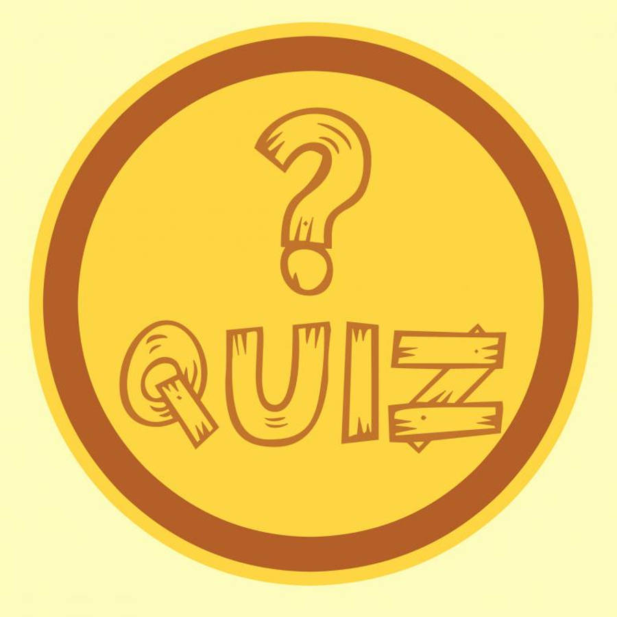 Questions 桌布 壁紙 — 一個大膽的黃色圓形徽章，帶有問號和以鄉村木質風格呈現的「quiz」字樣。