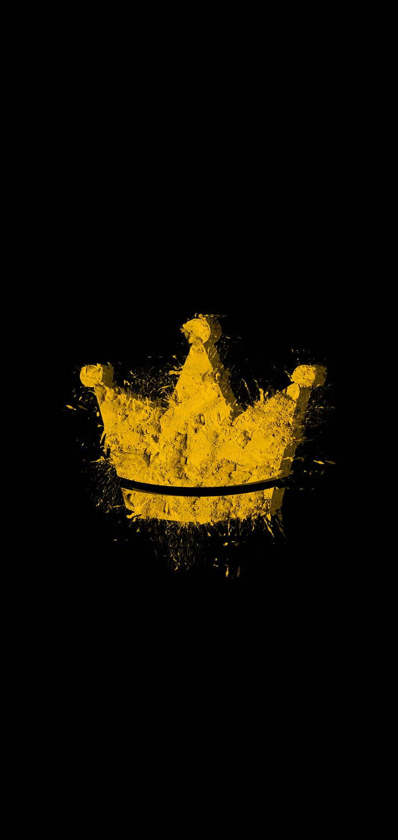 King And Queen 桌布 壁紙 — 一個大膽的黃色皇冠，上面濺滿油漆，襯托在純黑背景上。
