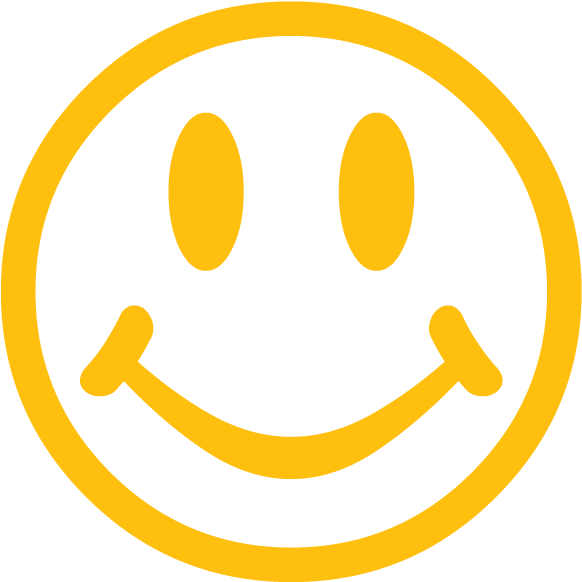 Smiley 桌布 壁紙 — 一個大膽的黃色笑臉，帶有簡單的橢圓形眼睛和彎曲的嘴巴，置於鮮明的黑色背景上。