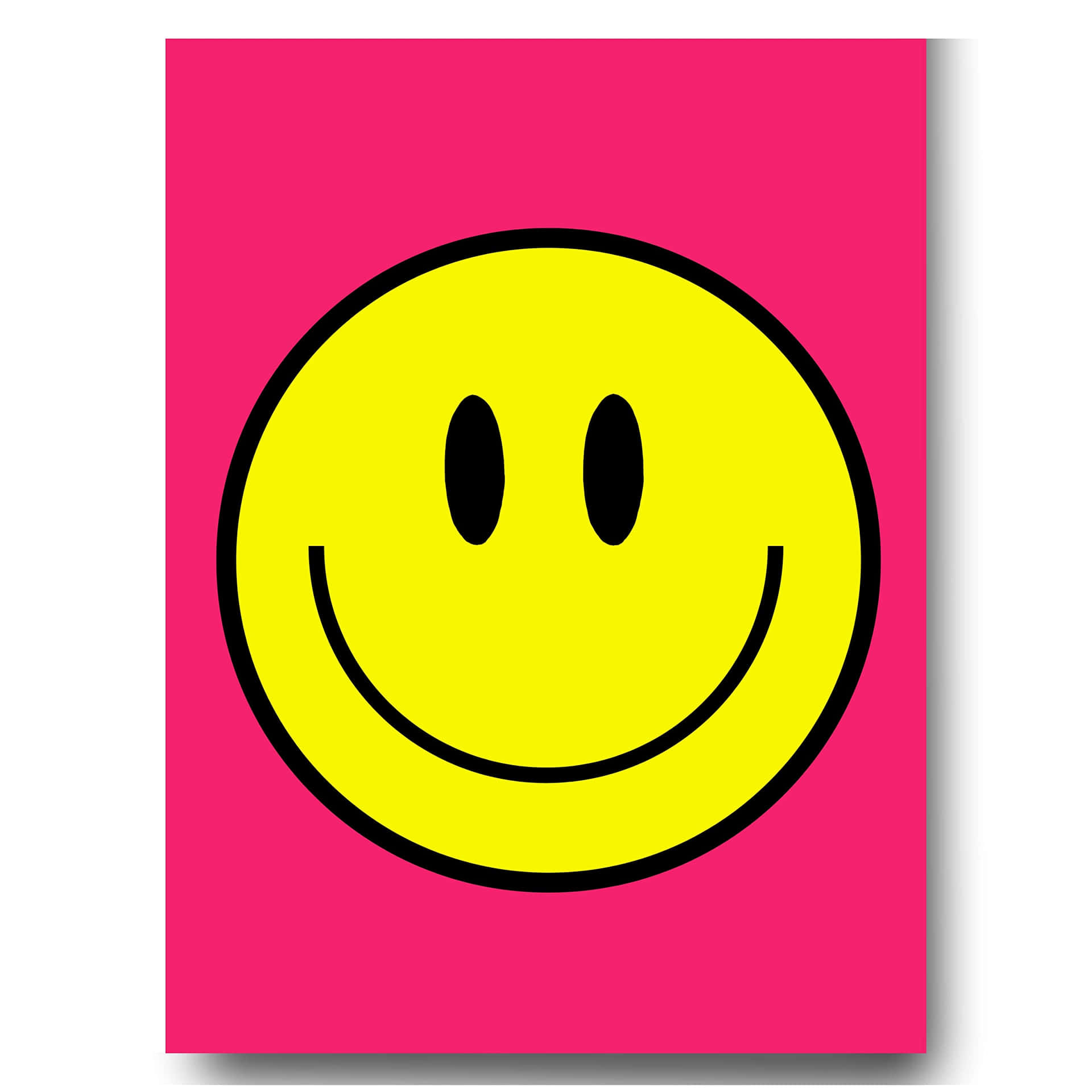 預科生笑臉動圖 桌布 壁紙 — 一個大膽的黃色笑臉，黑色眼睛和笑容，位於充滿活力的粉紅色背景中央。