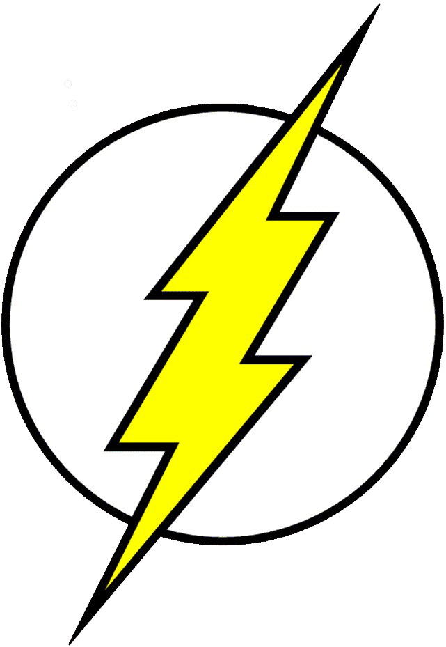 The Flash Logo 桌布 壁紙 — 一個大膽的黃色閃電，帶有黑色輪廓，位於黑色背景上的白色圓圈中央。