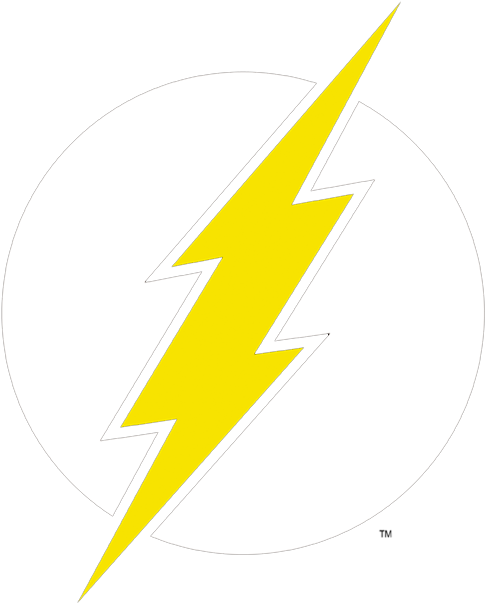 The Flash Logo 桌布 壁紙 — 一個大膽的黃色閃電，帶有黑色輪廓，斜向劃過黑色背景上的白色圓圈。