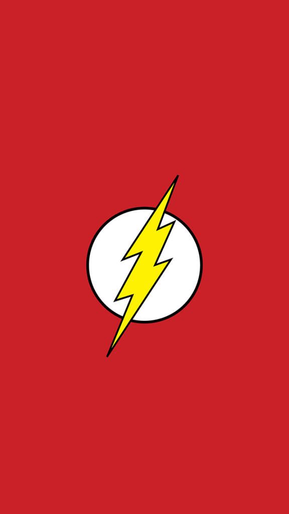 閃電俠 桌布 壁紙 — 一個大膽的黃色閃電位於白色圓圈內，居中在純紅色背景上。