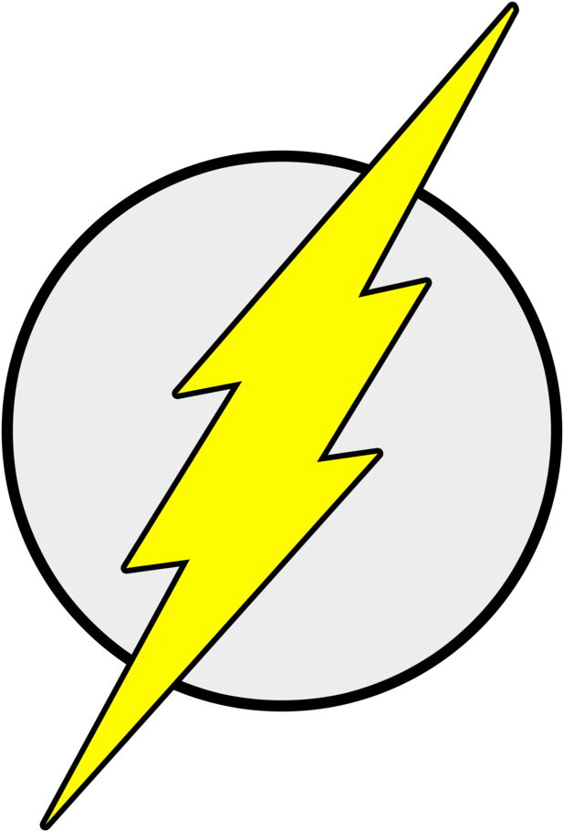 The Flash Logo 桌布 壁紙 — 一個大膽的黃色閃電圖示，位於白色圓圈中央，背景為黑色。