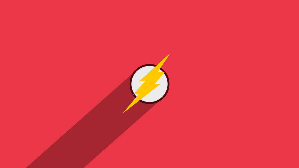 the flash 4K 桌布 壁紙 — 一個大膽的黃色閃電圖示，居中於鮮豔的紅色背景上，帶有長陰影效果。