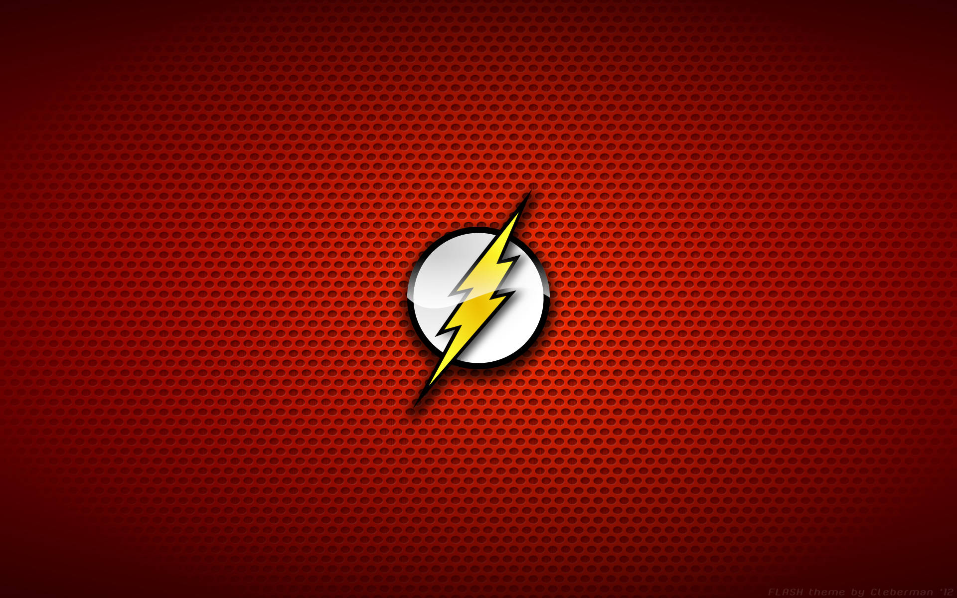 the flash 4K 桌布 壁紙 — 一個大膽的黃色閃電標誌，居中在帶有漸變陰影的紋理紅色背景上。