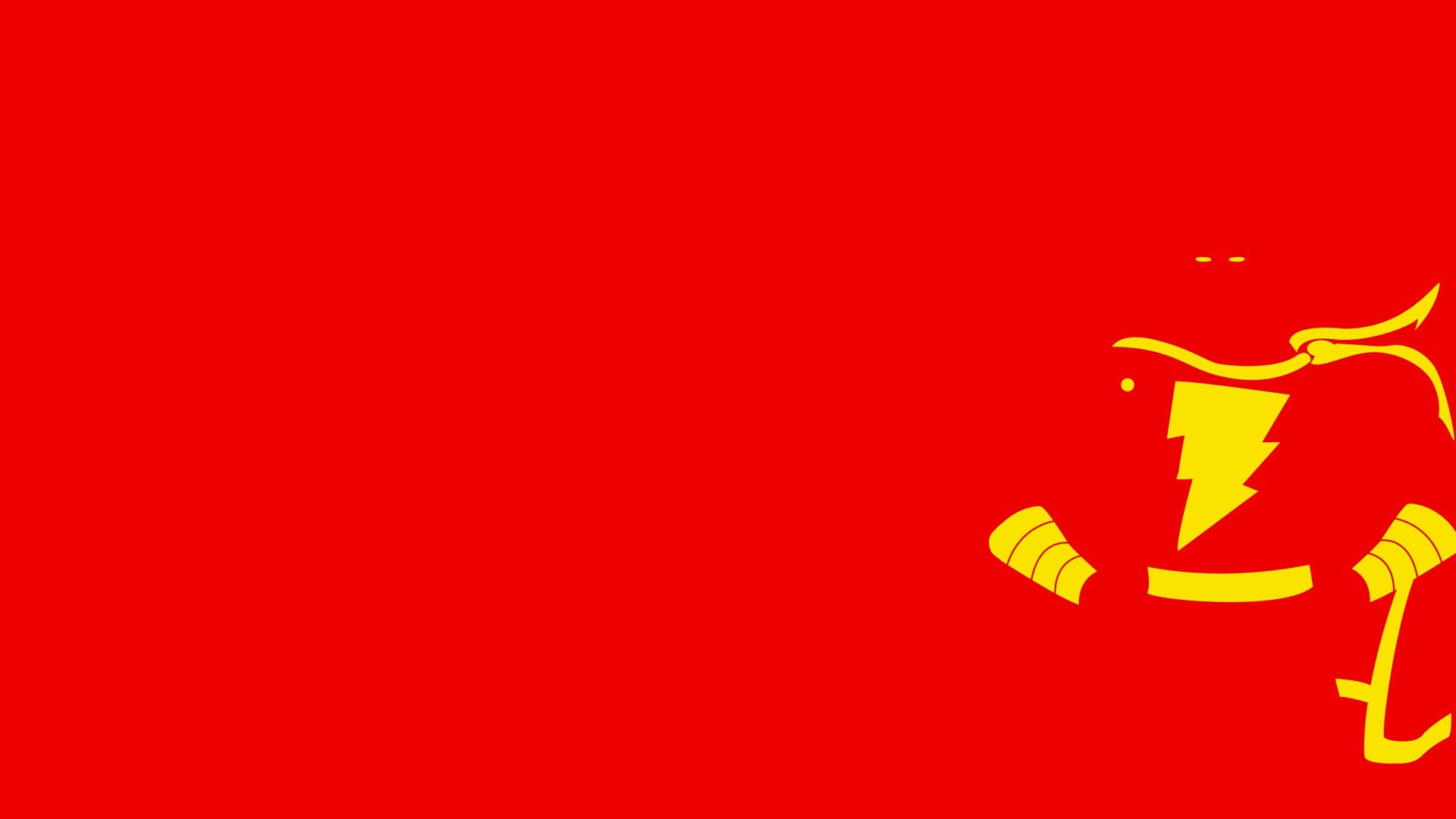 Shazam 桌布 壁紙 — 一個大膽的黃色閃電超級英雄剪影，站在純紅色背景上。