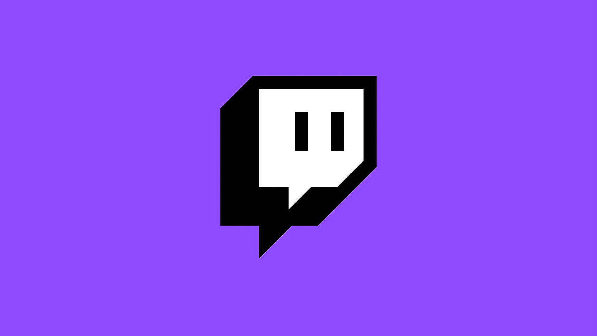 Twitch 桌布 壁紙 — 一個大膽的黑白 Twitch 標誌，居中放置在純色鮮豔紫色背景上。